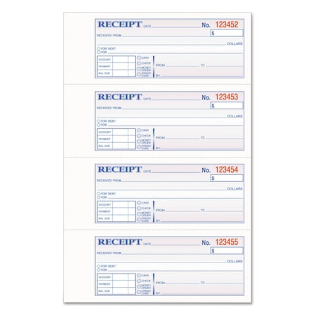 Adams Business Forms TOPS 3-Part Hardbound Receipt Book, 7 x 2 3/4, Carbonless, 200 Sets/BK TCH1185